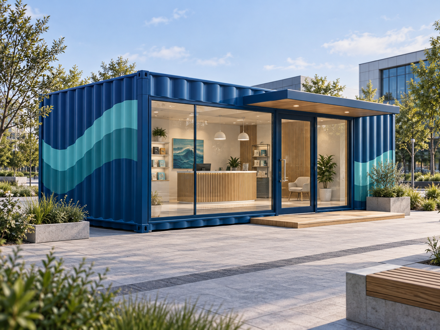 Wave container brand display and reception concept
